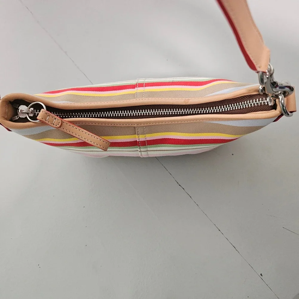 VTG Coach Soho Hampton Mini Shoulder Bag Striped Canvas Leather Trim Y2K Purse